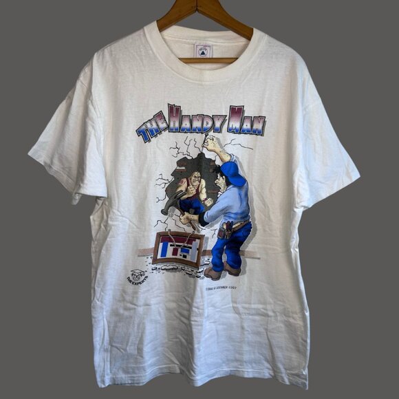 Vintage 90s The Handy Man by Tray & Loevner Delta Brand Single Stitch T-Shirt - Picture 1 of 7